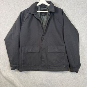 RVCA Mens Size Medium Button Front Barn Denim Jacket Thug Stories Black